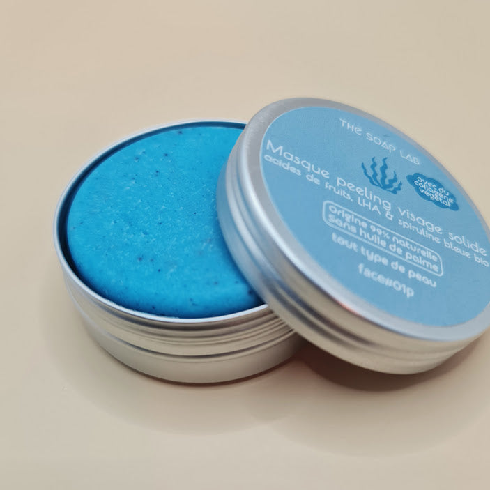 Peeling visage solide aux acides de fruits, LHA & spiruline bleue bio- The Soap Lab