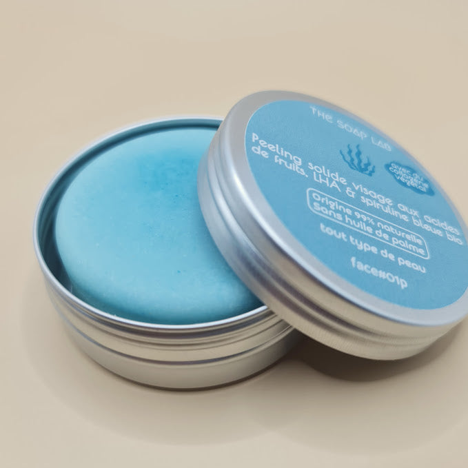 Peeling visage solide aux acides de fruits, LHA & spiruline bleue bio- The Soap Lab